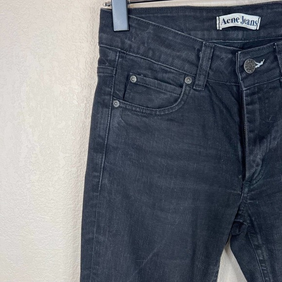Acne Jeans Women High Rise‎ Straight Leg Denim Jeans Raw Hem Black 27 Core - Picture 2 of 13